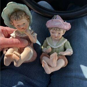 Vintage Porcelain Child Figurines with Hats
